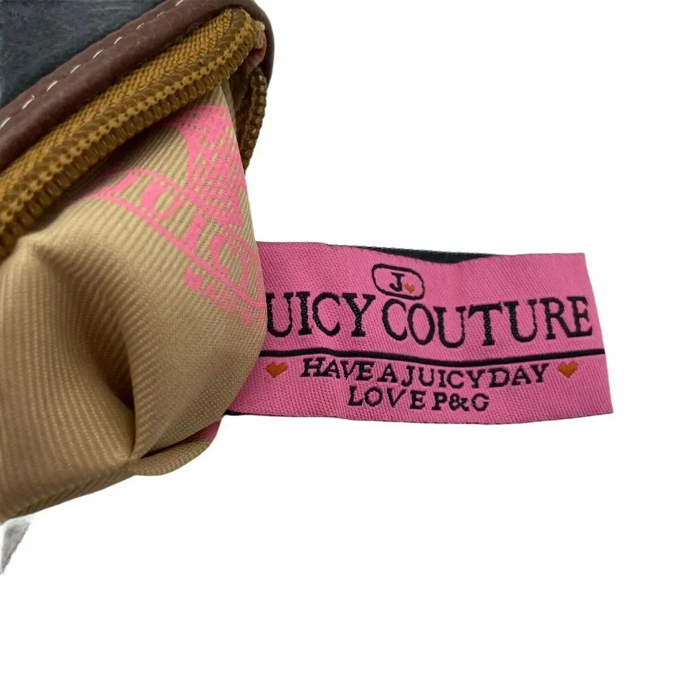 Juicy Couture Wristlet Black Brown Velour Retro y2k Embroidered Rose Pink